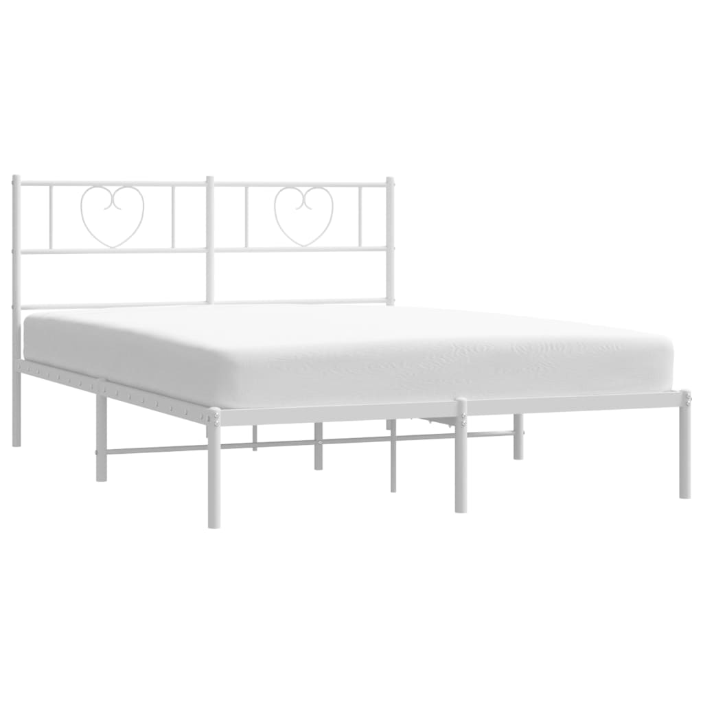 Metal Bed Frame with Headboard - White Queen Size