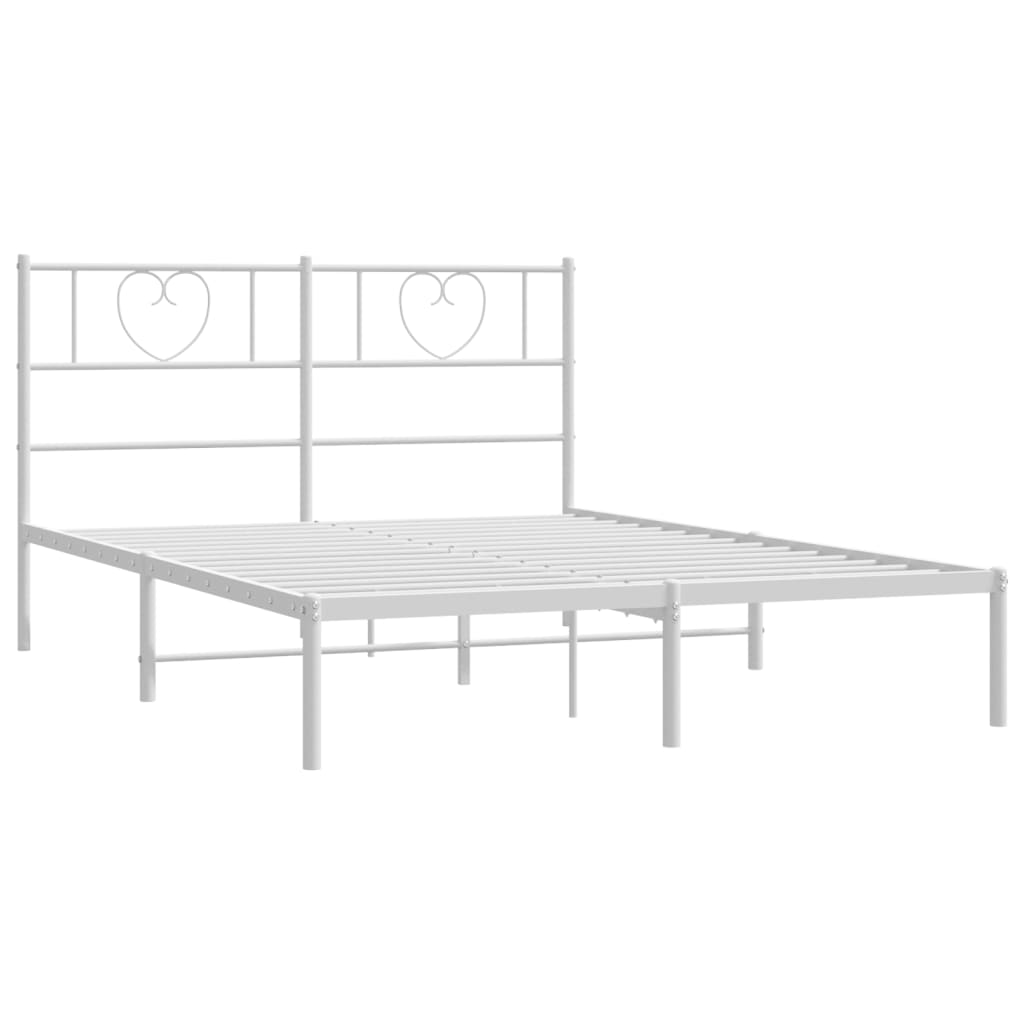 Metal Bed Frame with Headboard - White Queen Size