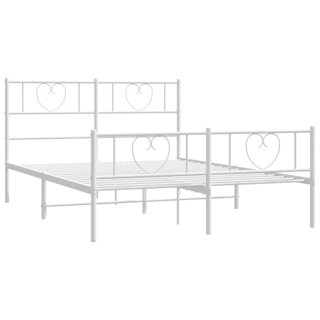 Metal Bed Frame with Headboard and Footboard-White Queen