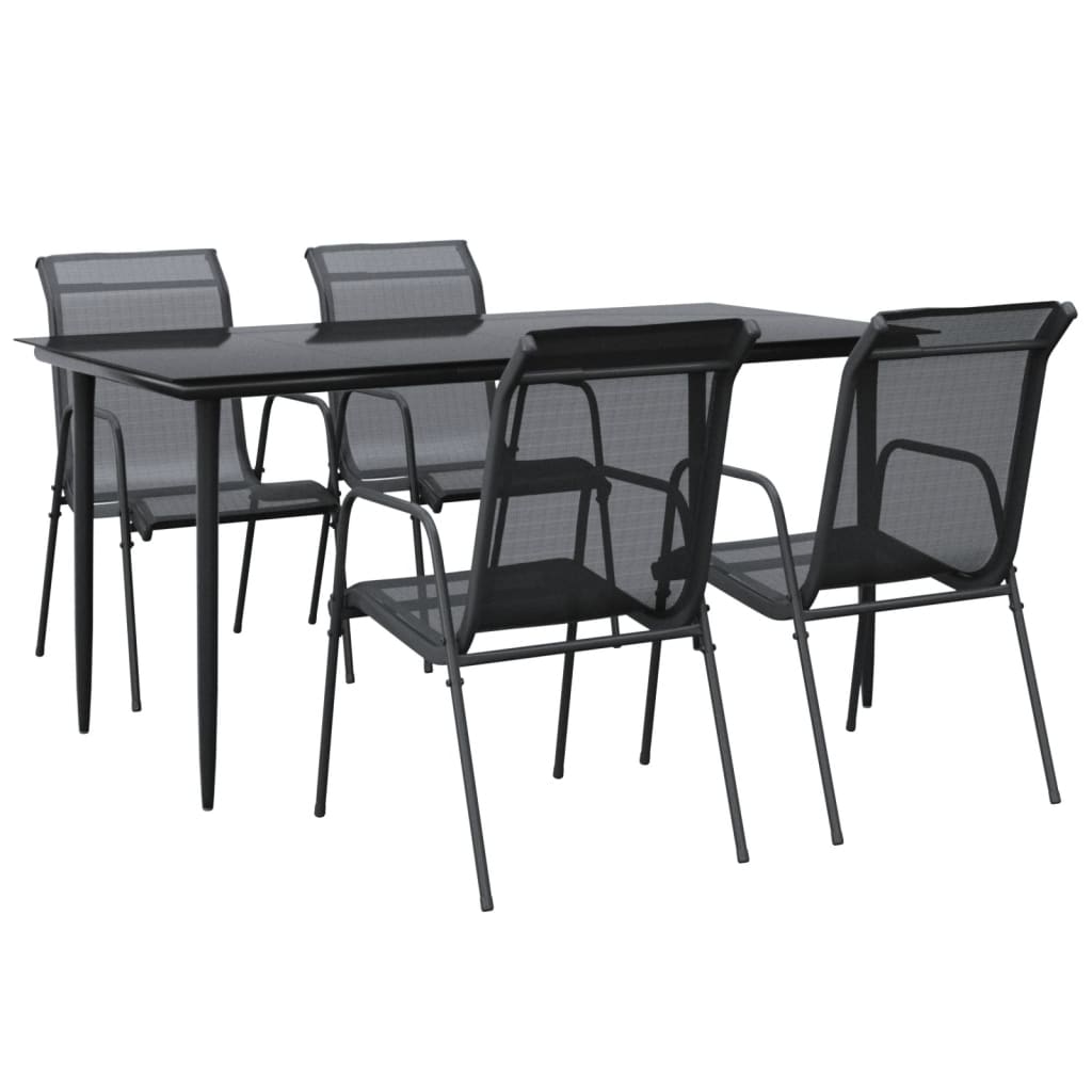 Chic Fresco Dining: 5-Piece Garden Dining Set in Elegant Black with Plush Cushions