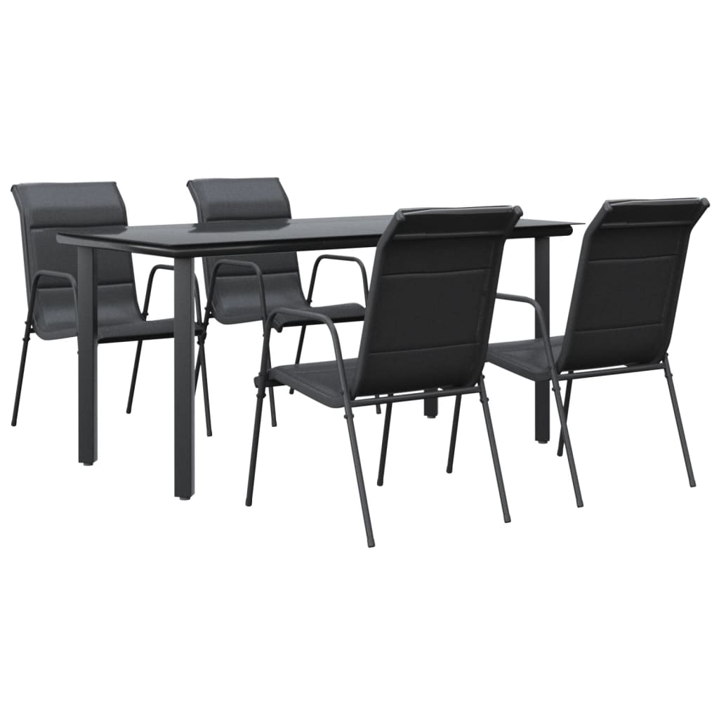 5 Pcs Garden Dining Set Black Steel and Textilene