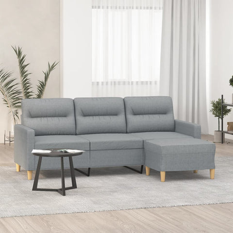 3-Seater Sofa with Footstool Light Grey