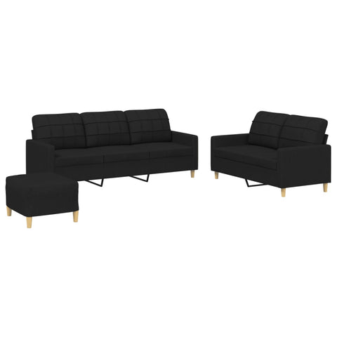 3 Piece Sofa Set with Cushions Black Fabric