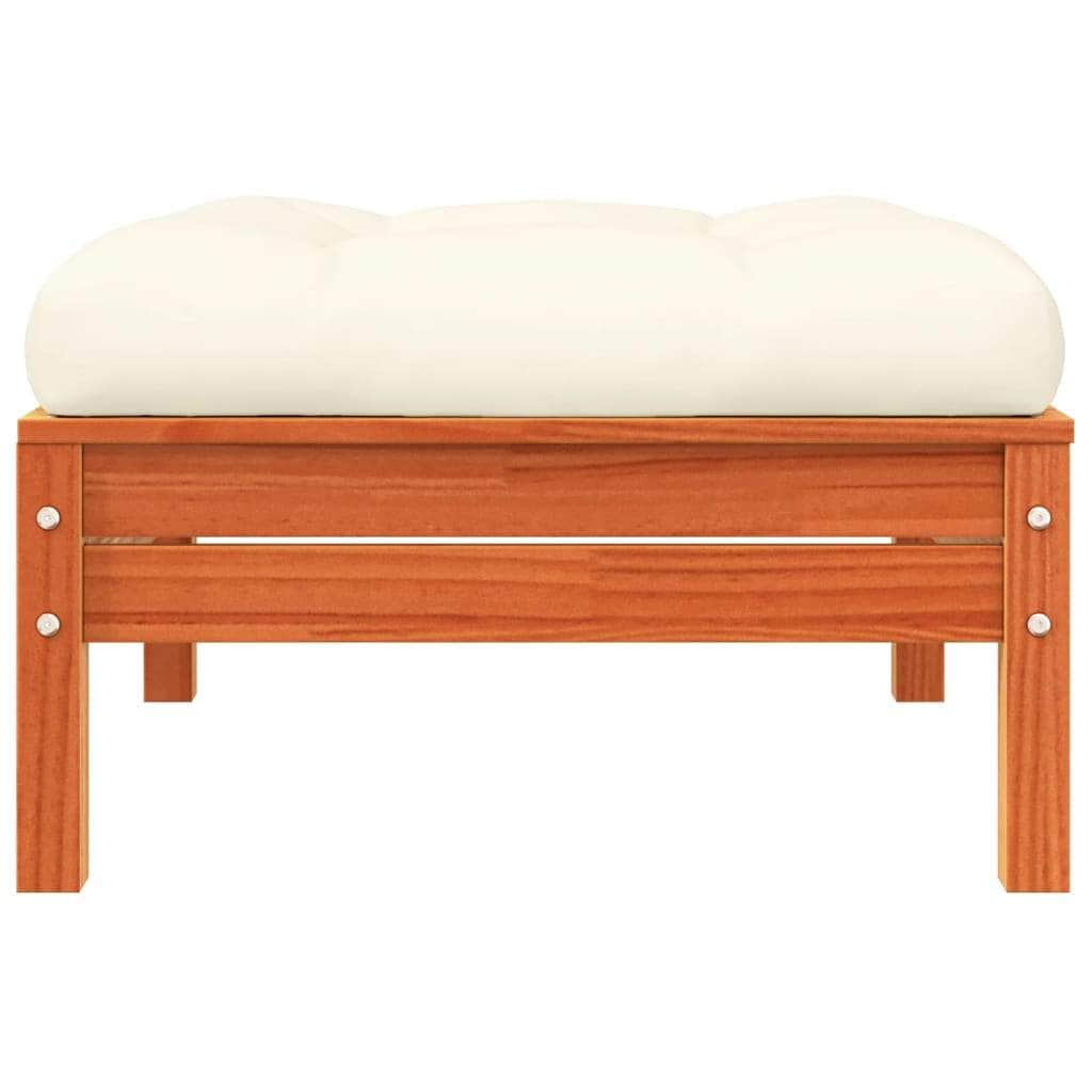 Garden Footstool with Cushion Wax Brown Solid Wood Pine