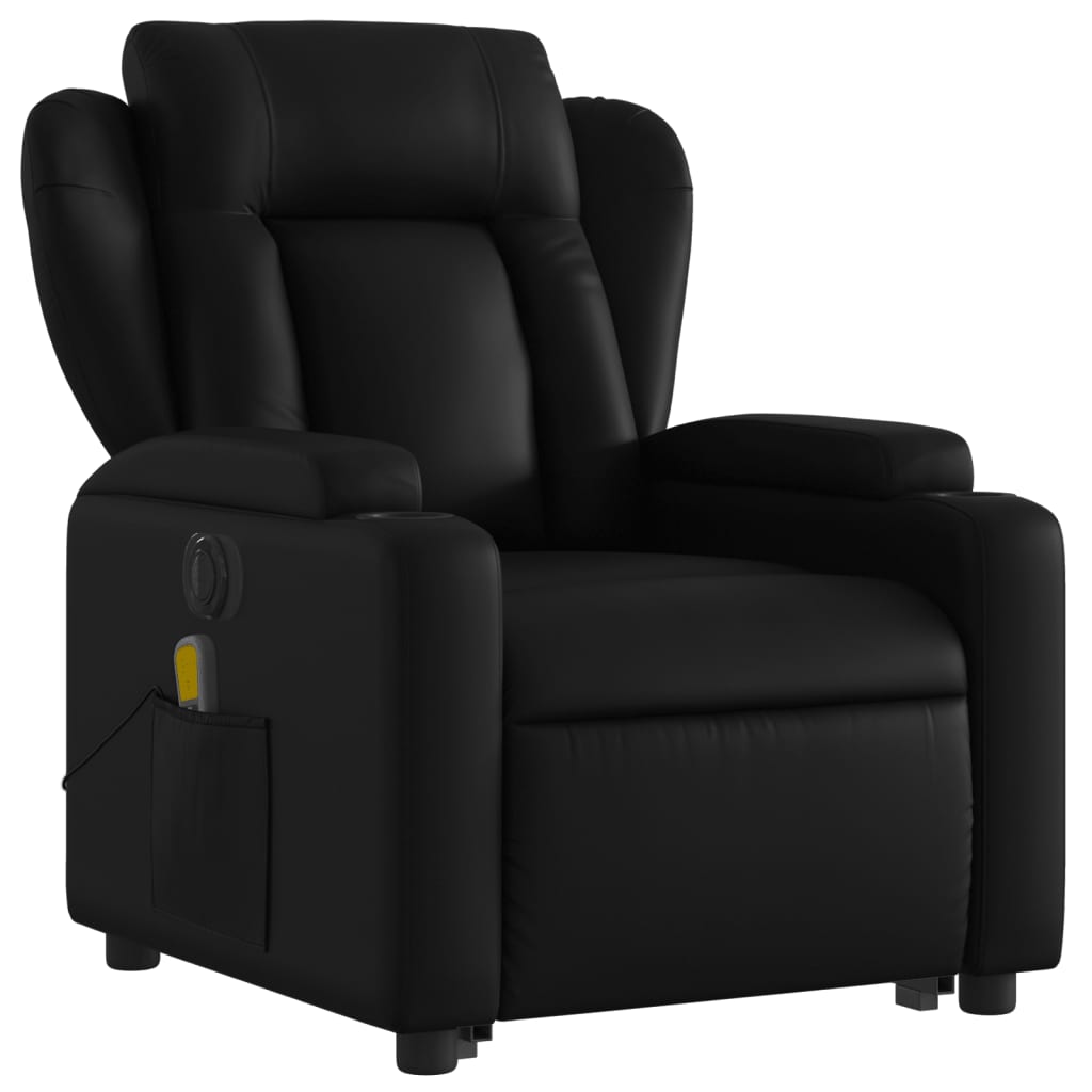 Electric Stand up Massage Recliner Chair Black Faux Leather