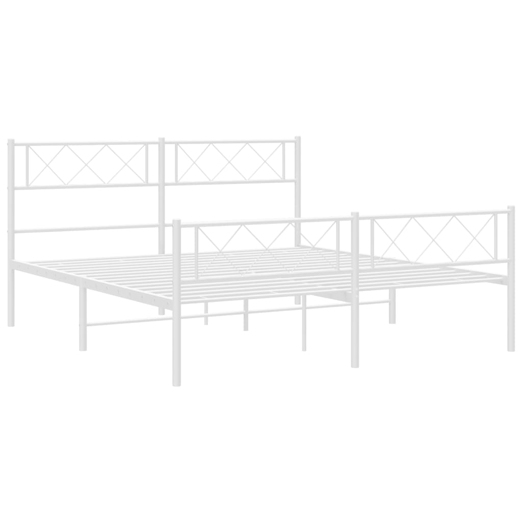 Modern Tranquility: White Metal Bed Frame with Headboard Queen Size