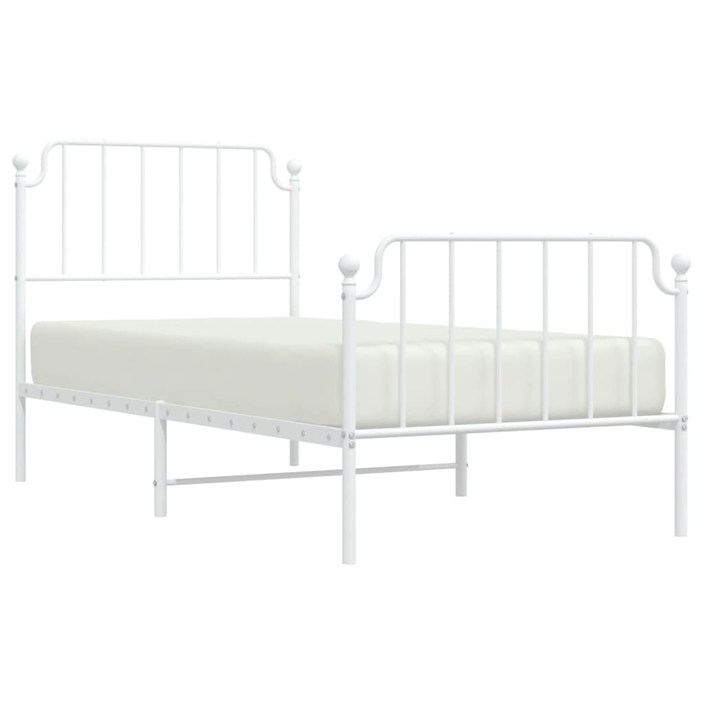 Metal Bed Frame with Headboard and FootboardÂ White Single Size