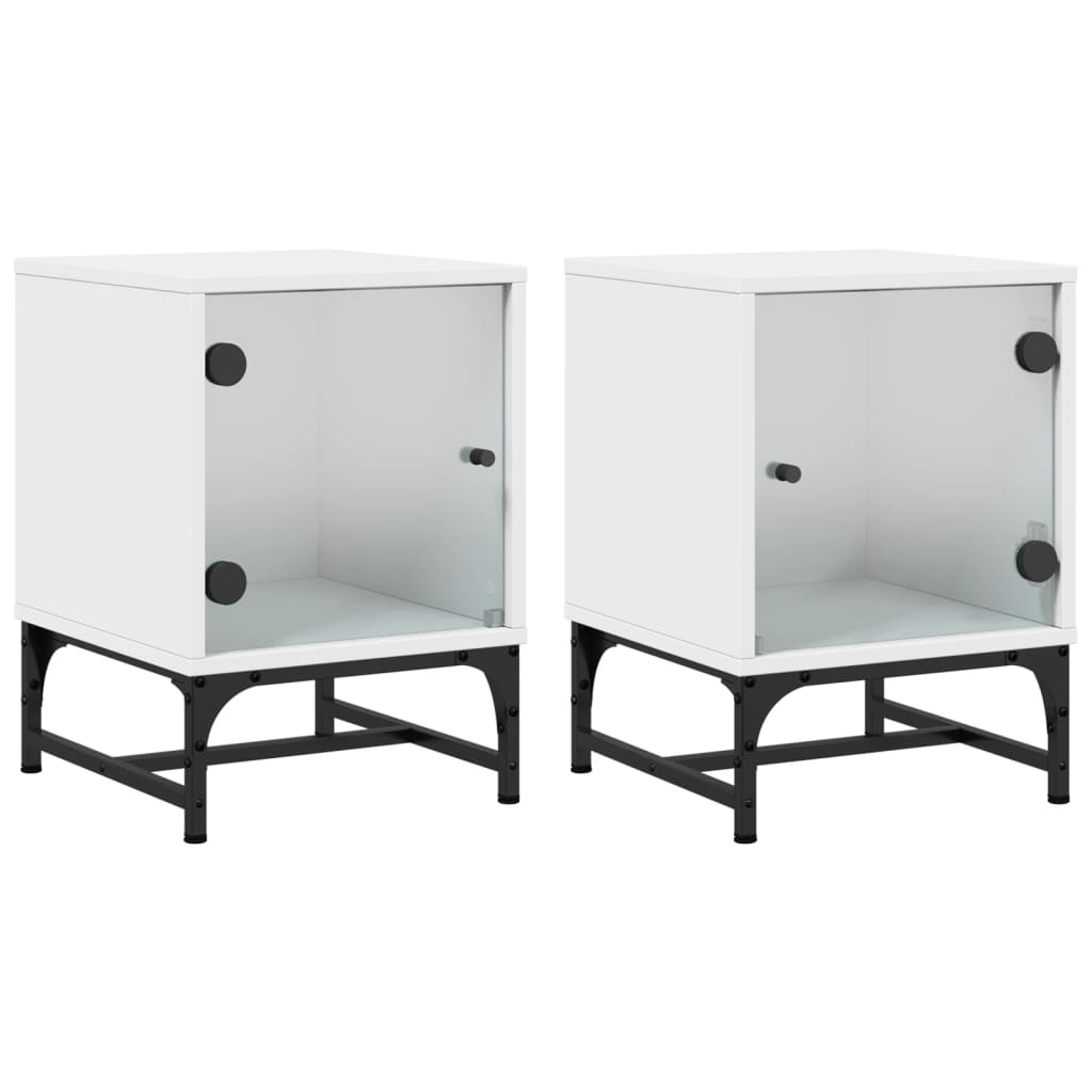 Bedside Cabinets with Glass Doors 2 pcs White