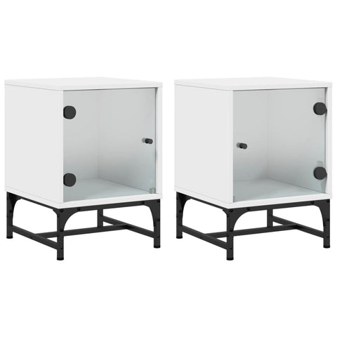 Bedside Cabinets with Glass Doors 2 pcs White