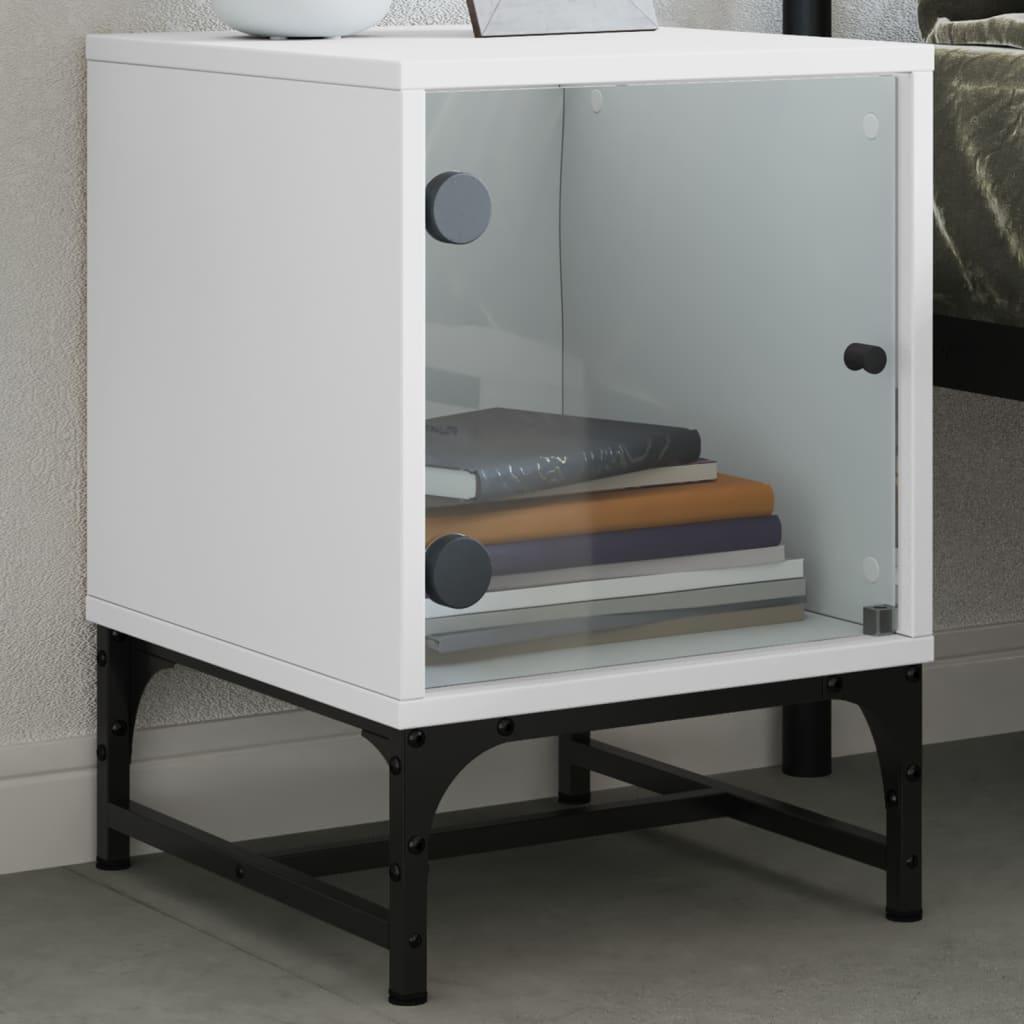 Bedside Cabinets with Glass Doors 2 pcs White