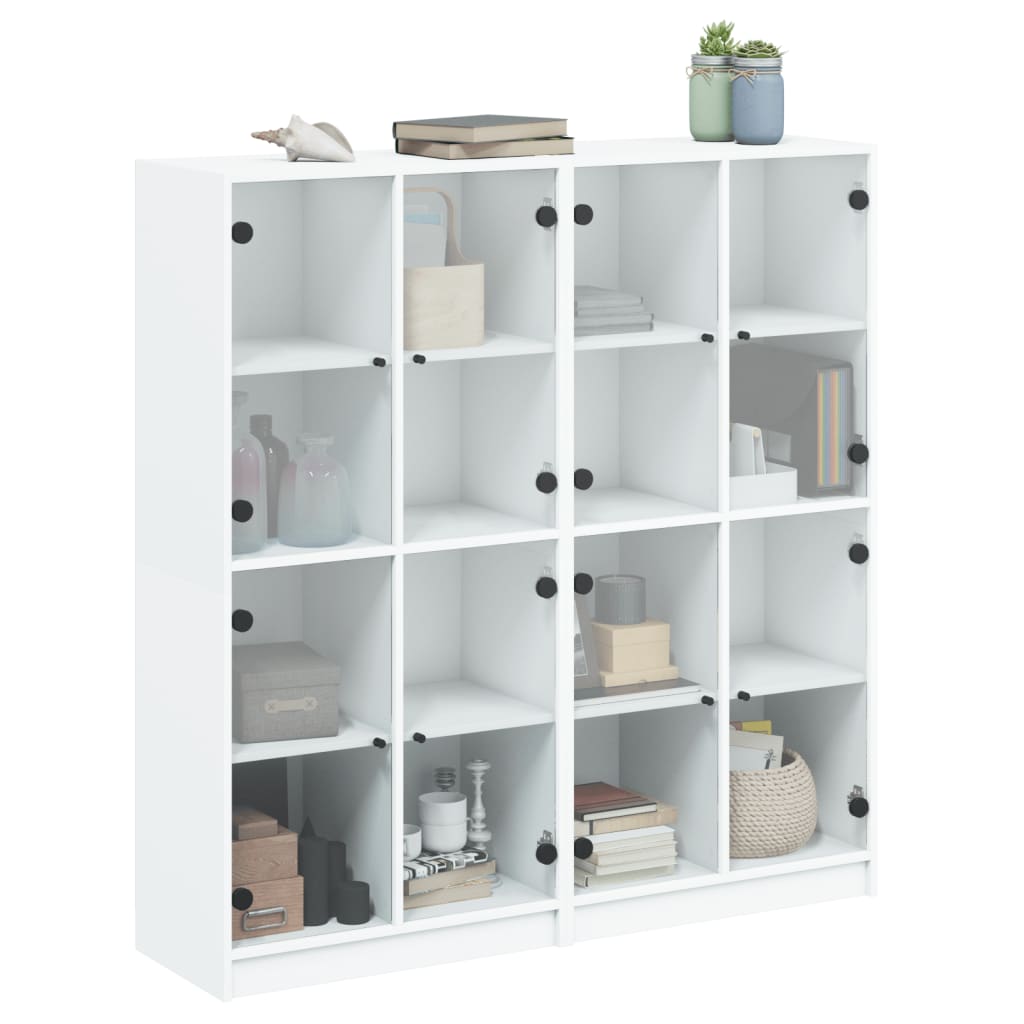 Bookcase with Doors White Engineered Wood