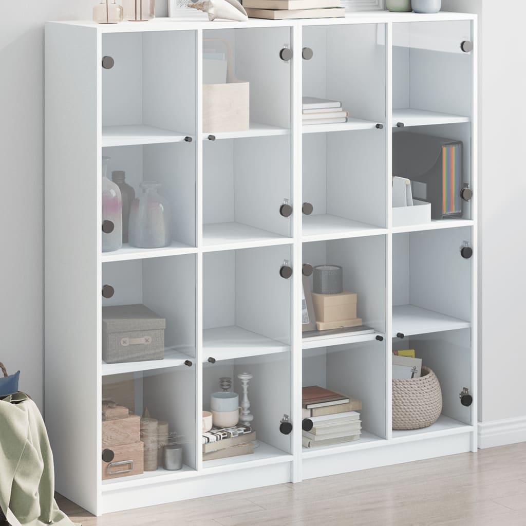 Bookcase with Doors White Engineered Wood