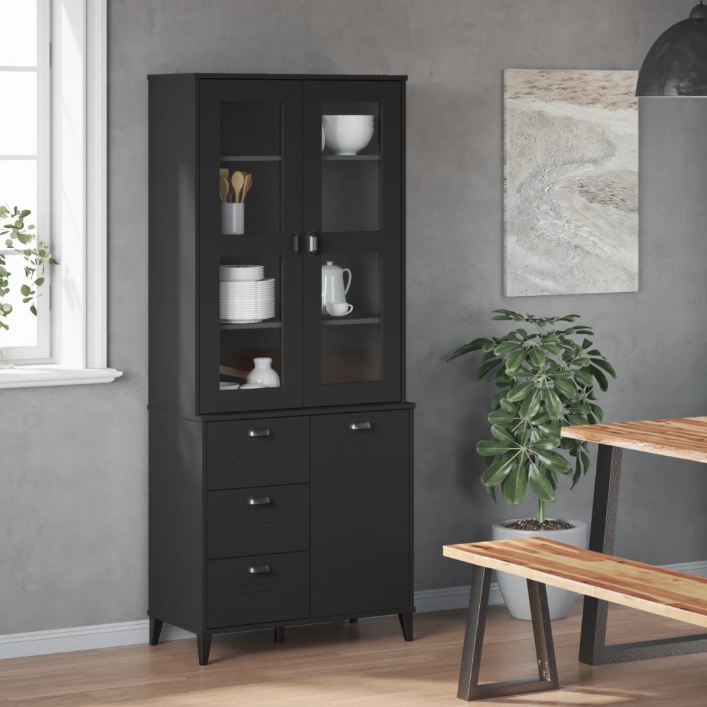 Highboard VIKEN Black Solid Wood Pine