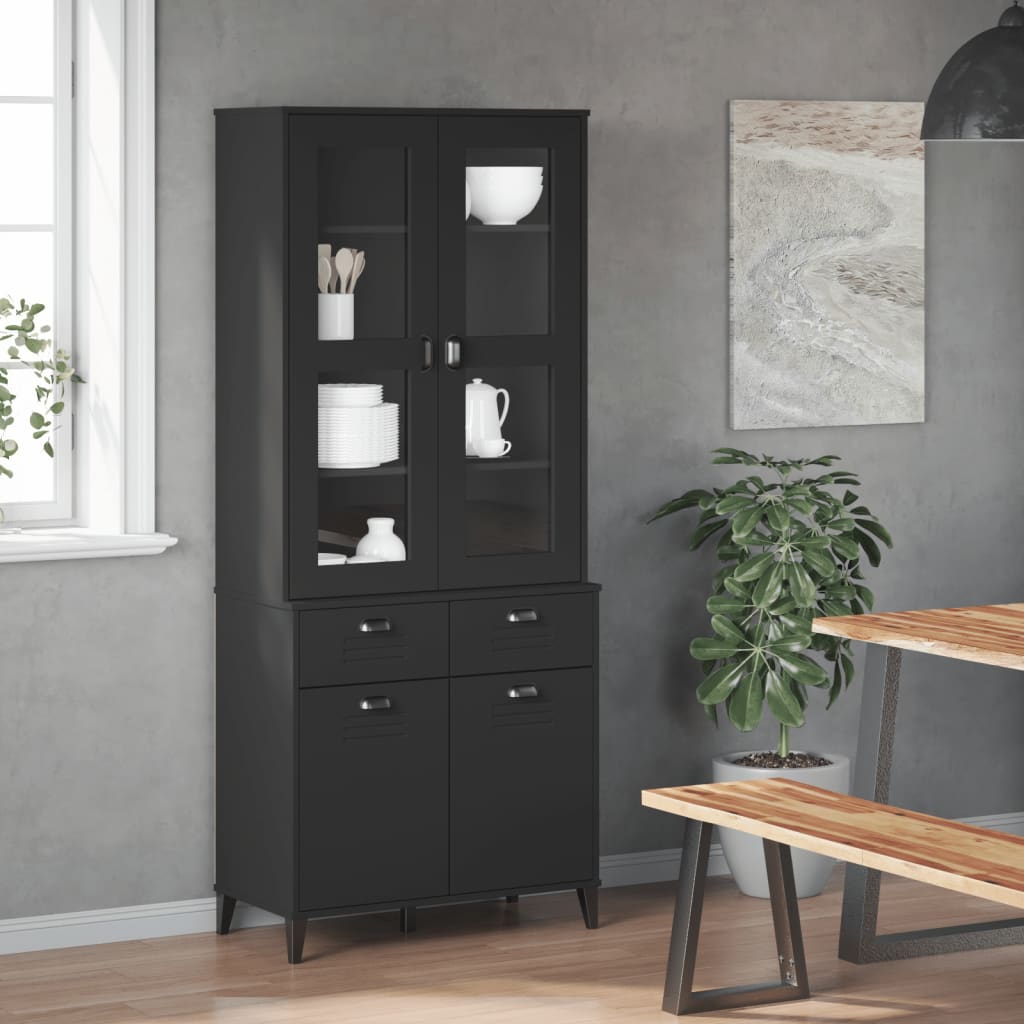 Highboard VIKEN Black Solid Wood Pine