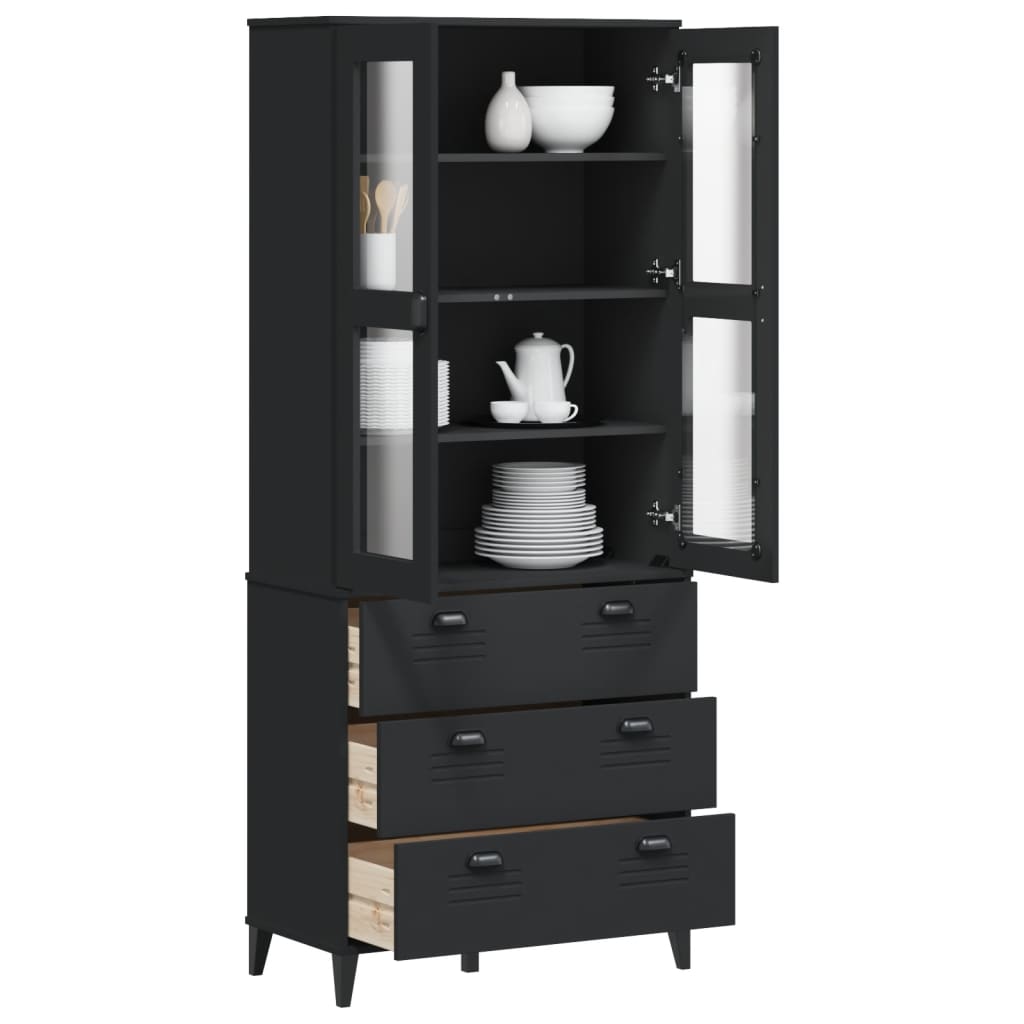 Highboard VIKEN Black Solid Wood Pine