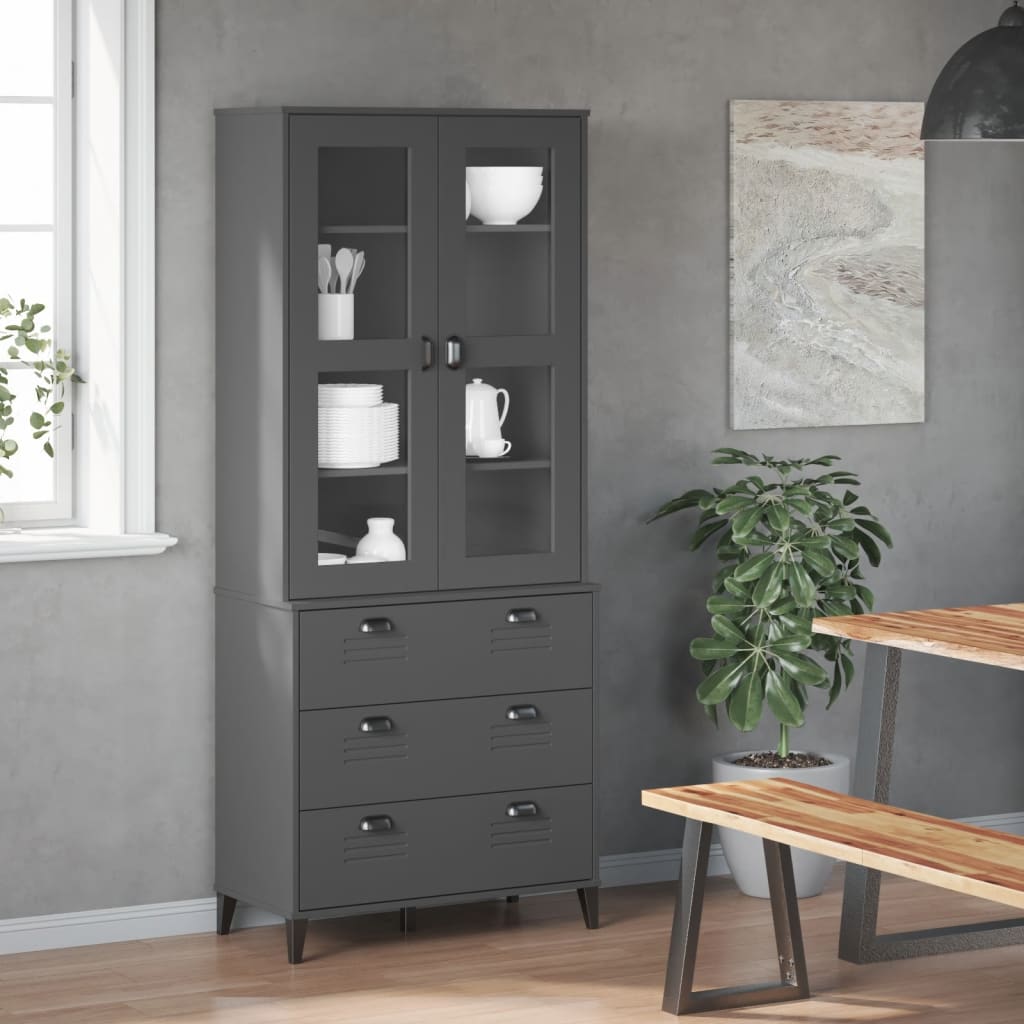 Highboard VIKEN Anthracite  Grey Solid Wood Pine