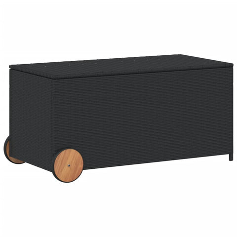 Garden Storage Box with Wheels Black 190L Poly Rattan