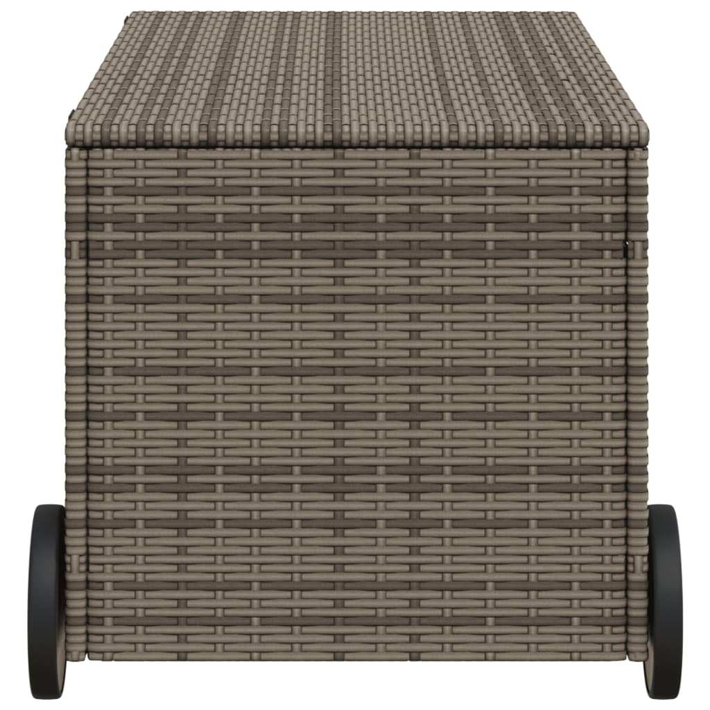 Garden Storage Box with Wheels Grey 190L Poly Rattan