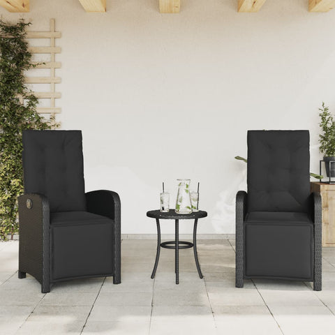 Reclining Garden Chairs 2 pcs with Footrest Black-Poly Rattan