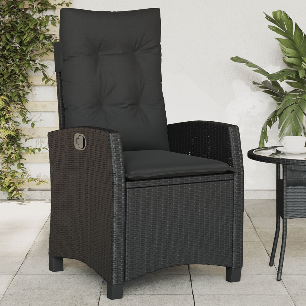 Reclining Garden Chairs 2 pcs with Cushions Black Poly Rattan