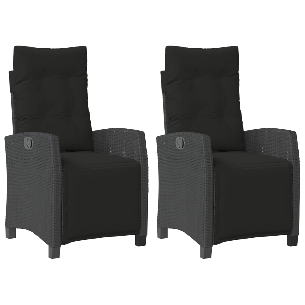 Reclining Garden Chairs 2 pcs with Footrest Black Poly Rattan