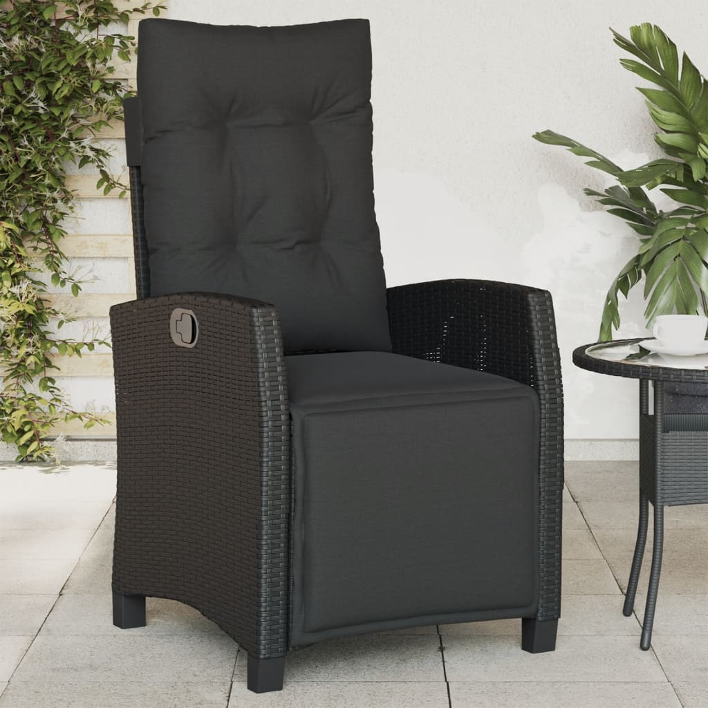 Reclining Garden Chairs 2 pcs with Footrest Black Poly Rattan