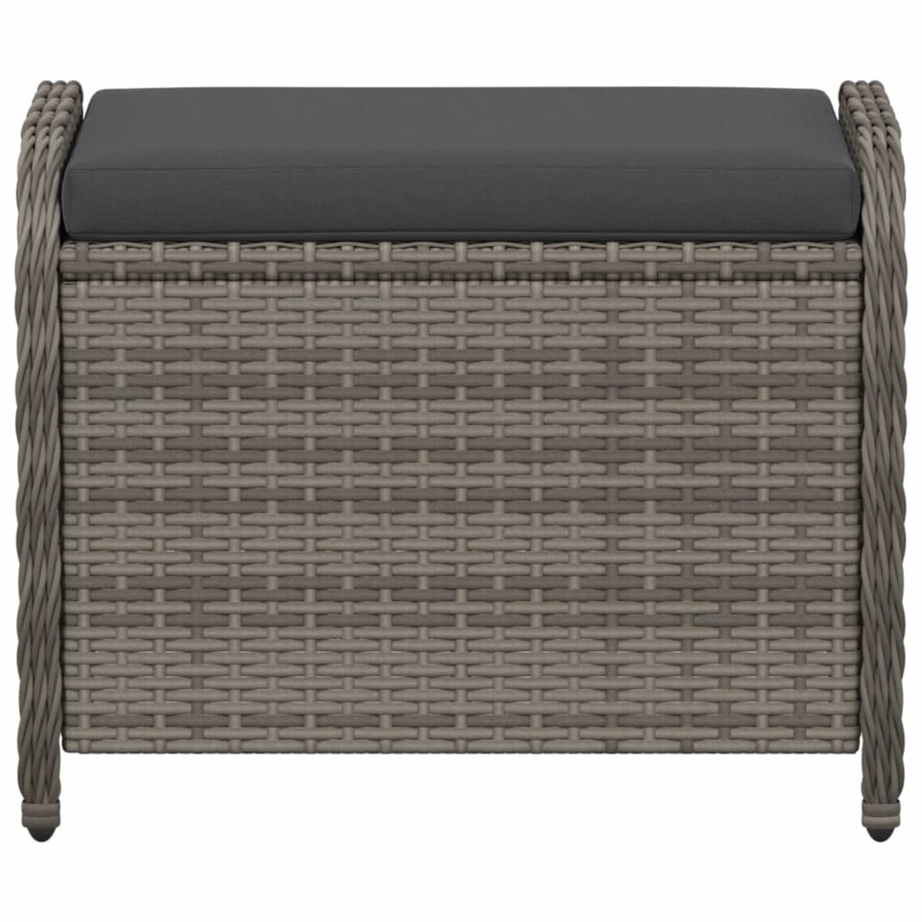 Garden Stool with Cushion Grey Poly Rattan