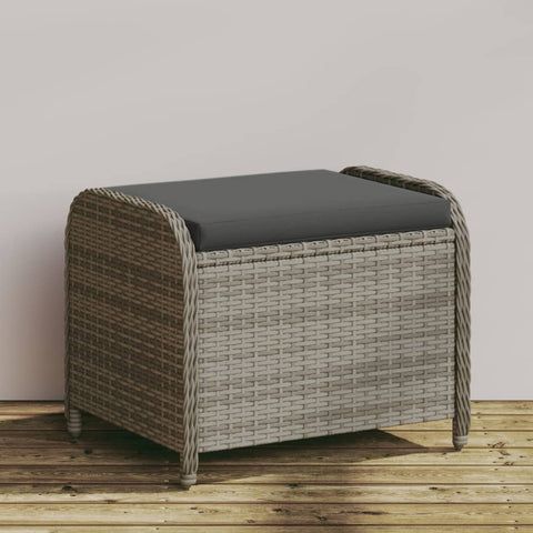 Garden Stool with Cushion Grey Poly Rattan