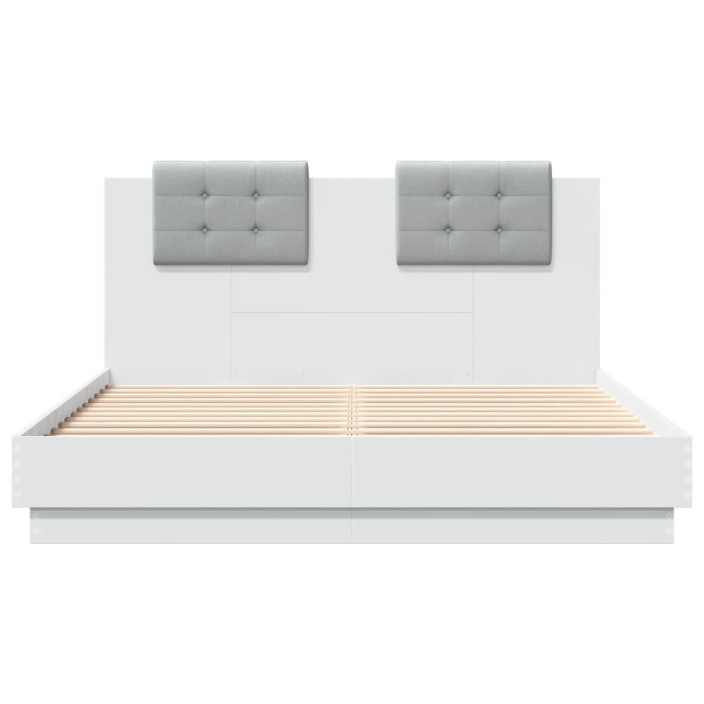 Bed Frame with Headboard White-Engineered Wood Queen