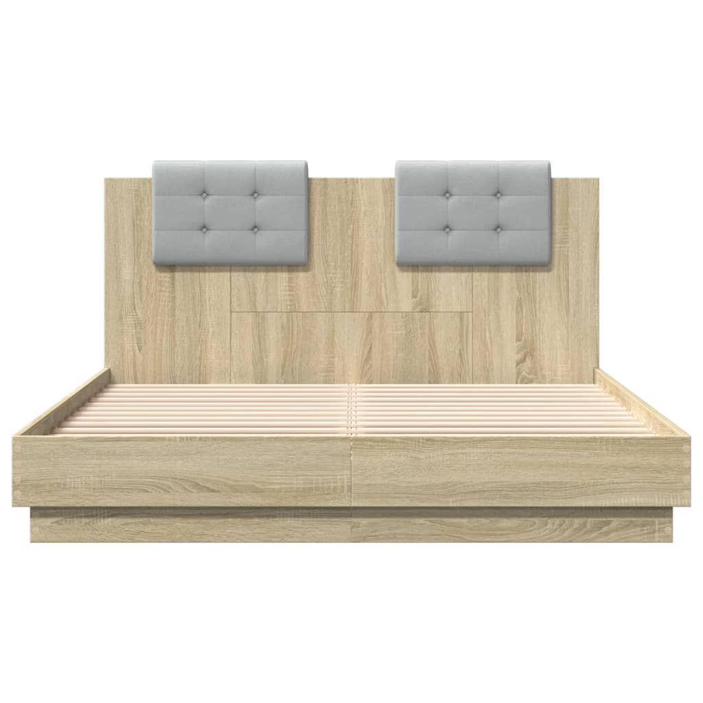 Bed Frame with Headboard Sonoma Oak Queen Size