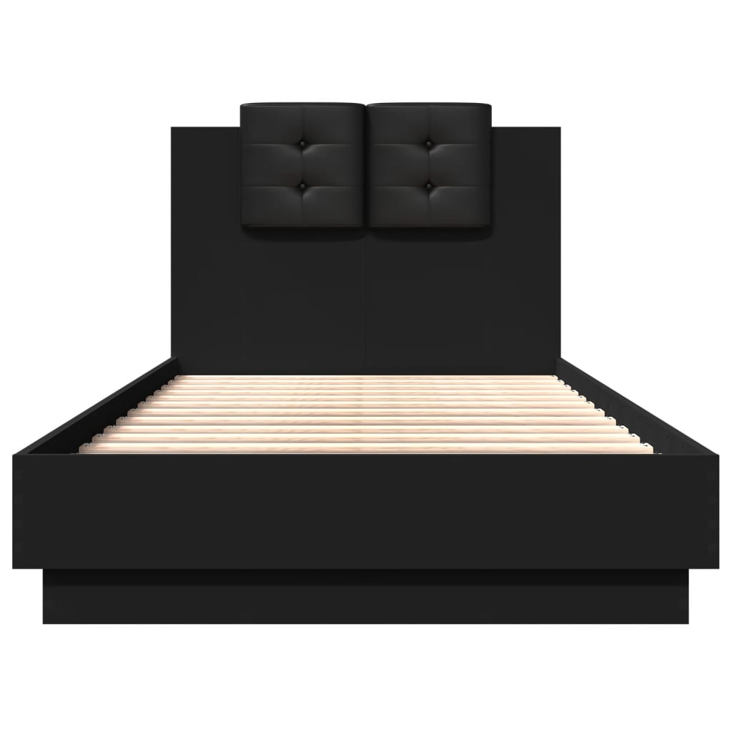 Bed Frame with Headboard Black Engineered Wood - Single Size