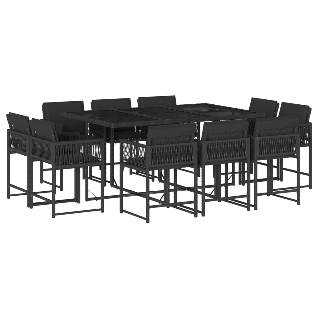 Modern Elegance: 11-Piece Black Poly Rattan Dining Set with Plush Cushions