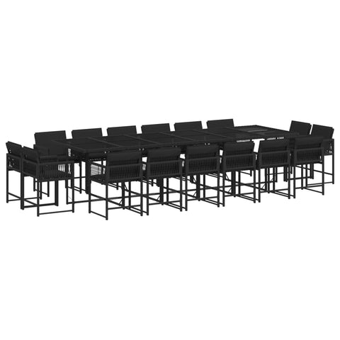 Elegance:17 Piece Garden Dining Set with Cushions Black Poly Rattan