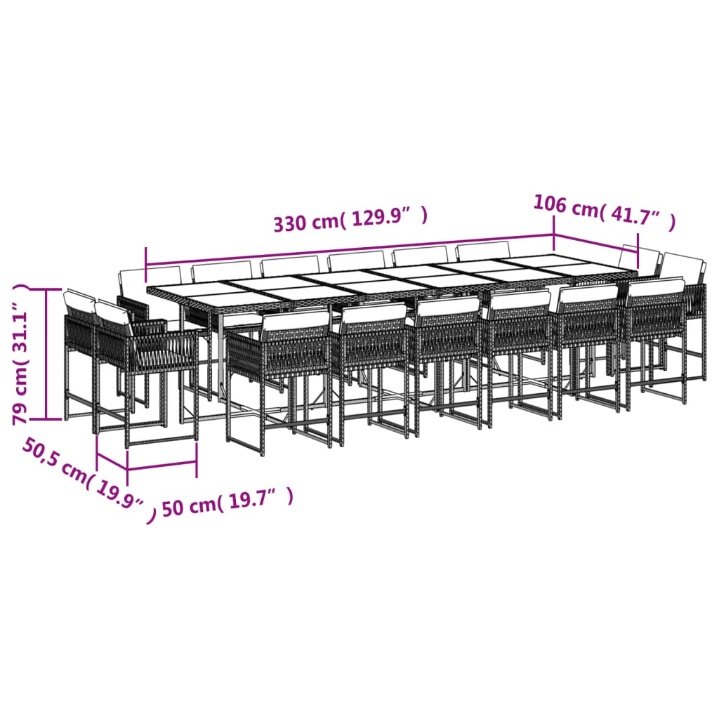 Elegance:17 Piece Garden Dining Set with Cushions Black Poly Rattan