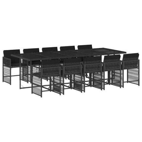 Elegance:11 Piece Garden Dining Set with Cushions Black Poly Rattan