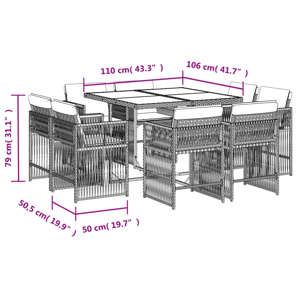 Luxe 9-Piece Poly Rattan Dining Set with Cushions