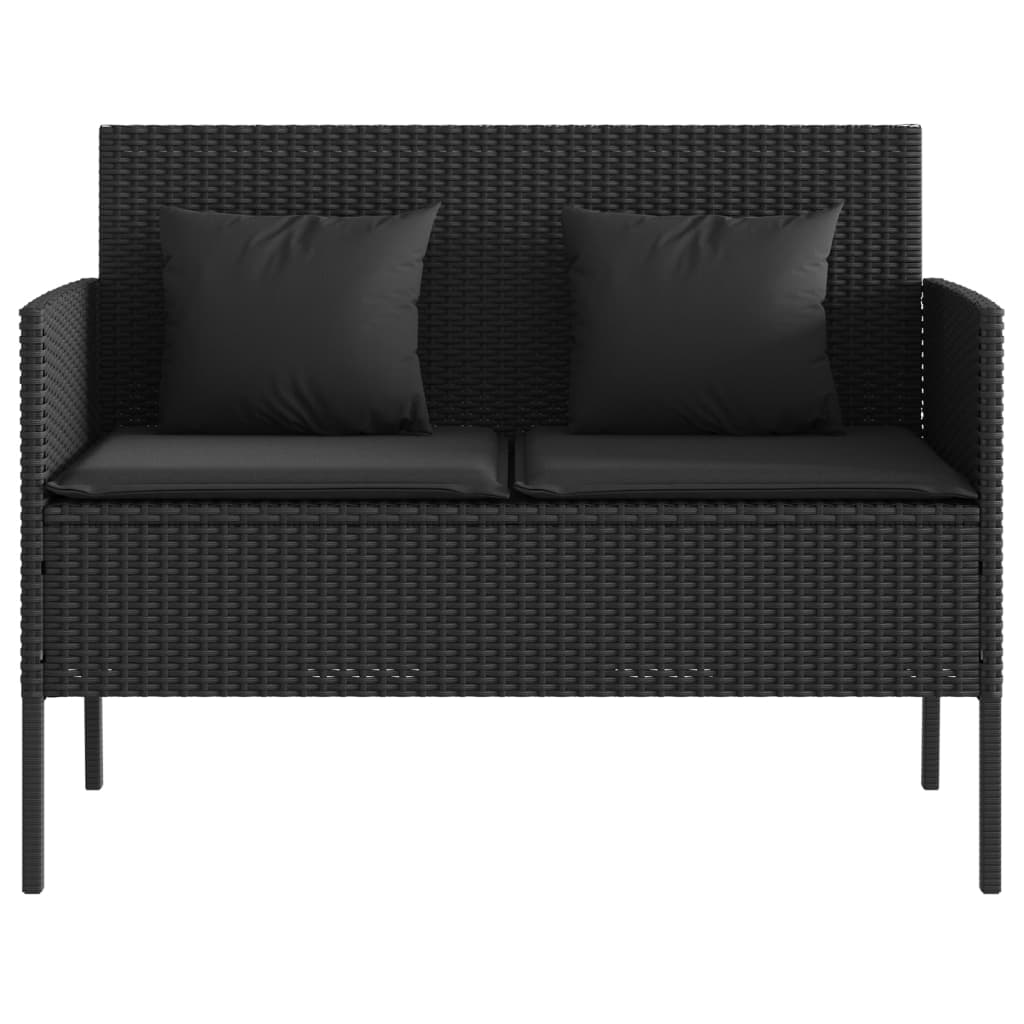 Garden Bench with Cushions Black Poly Rattan