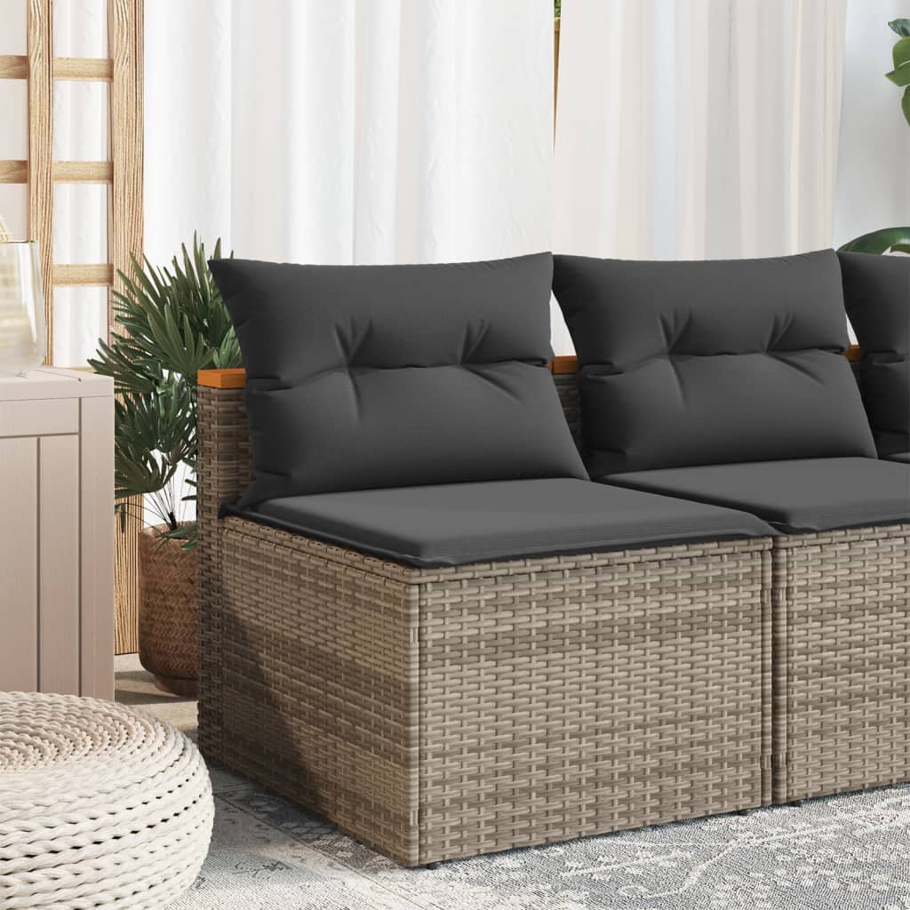 Garden Sofas Armless with Cushions 2 pcs Grey Poly Rattan