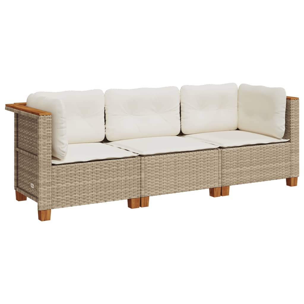 Garden Sofa with Cushions 3-Seater Beige - Poly Rattan