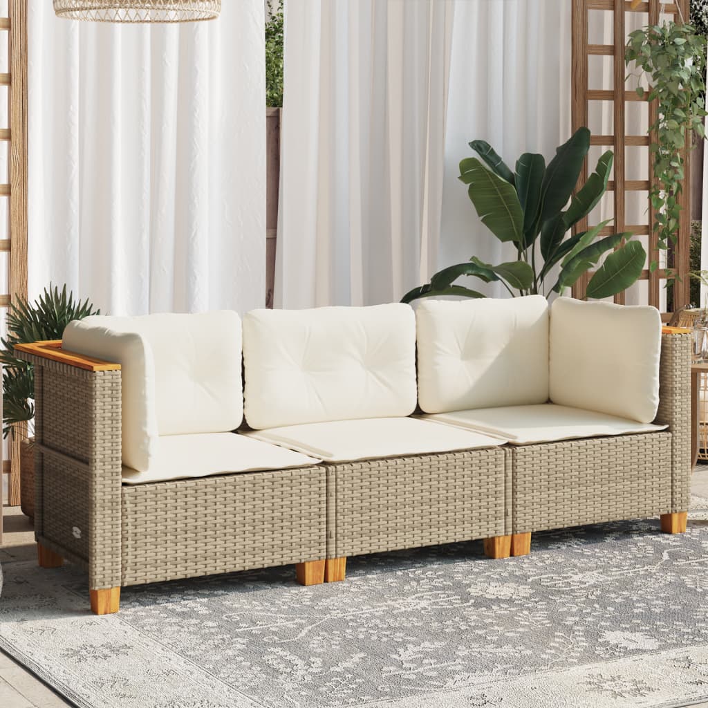 Garden Sofa with Cushions 3-Seater Beige - Poly Rattan