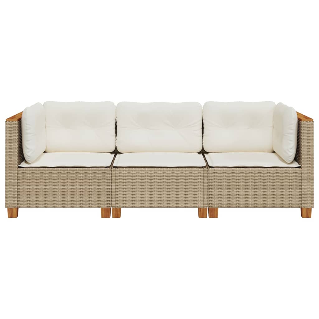 Garden Sofa with Cushions 3-Seater Beige - Poly Rattan