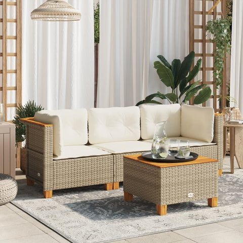 Garden Sofa with Cushions 3-Seater Beige - Poly Rattan