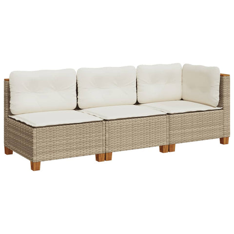 Garden Sofa with Cushions 3-Seater Beige Poly Rattan