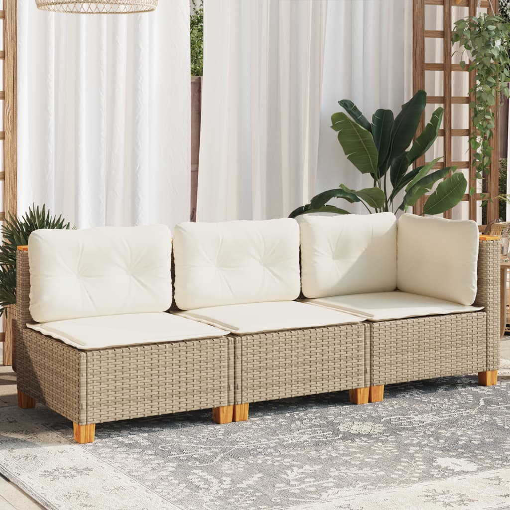 Garden Sofa with Cushions 3-Seater Beige Poly Rattan