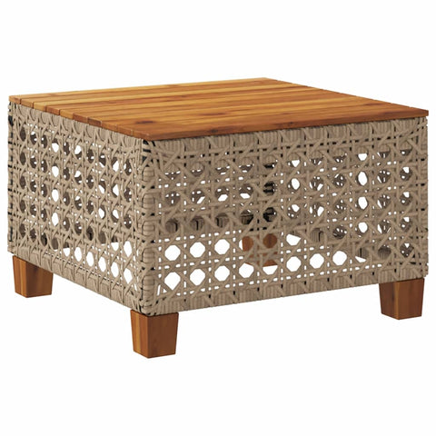 Garden Table Beige Poly Rattan Acacia Wood