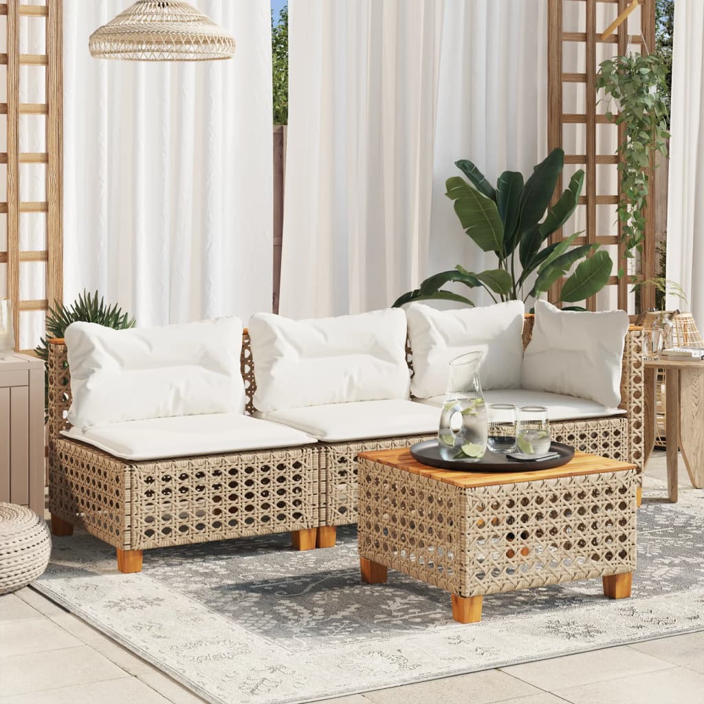 Garden Table Beige Poly Rattan Acacia Wood