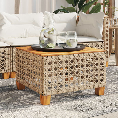 Garden Table Beige Poly Rattan Acacia Wood