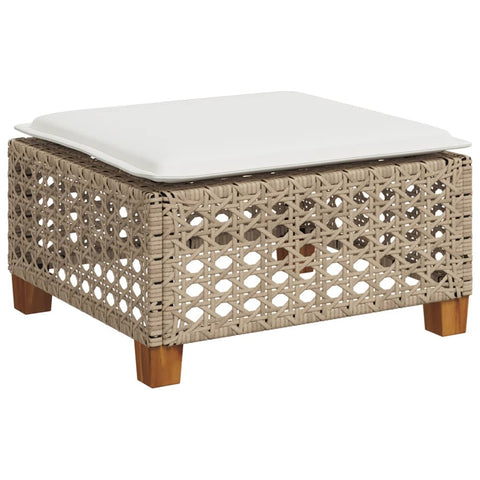 Garden Stool with Cushion Beige Poly Rattan