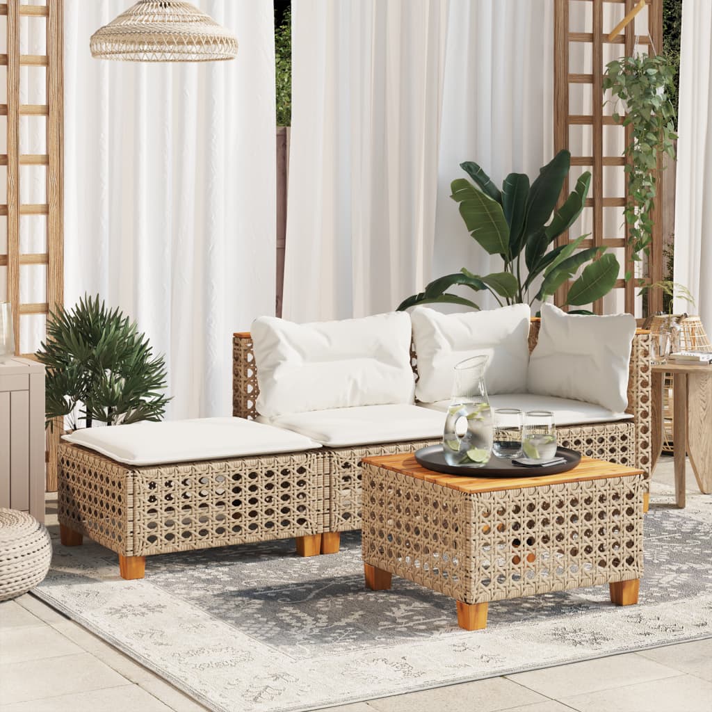 Garden Stool with Cushion Beige Poly Rattan