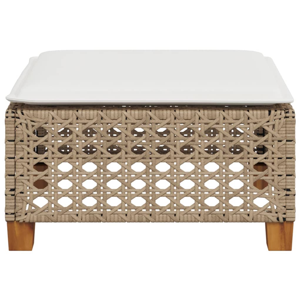 Garden Stool with Cushion Beige Poly Rattan